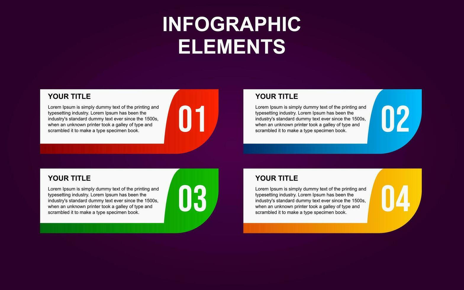 ontwerp infographic elementen 4 stappen opties voor presentaties, affiches, lay-outs, diagrammen en banners met vol kleur. vector