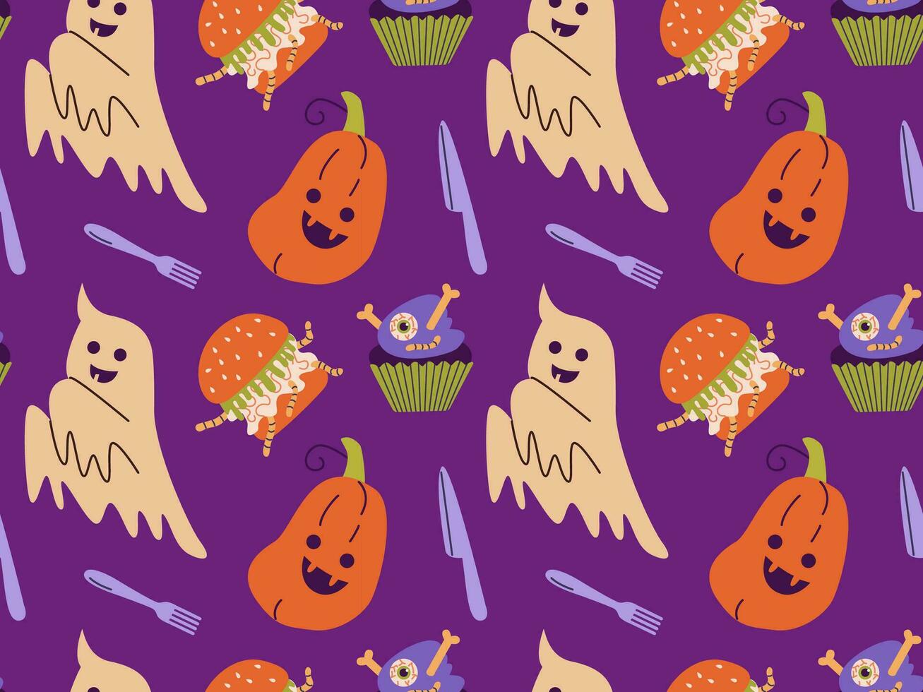 naadloos patroon van grappig geesten, pompoen voor halloween decoratie. schattig halloween geest. vector