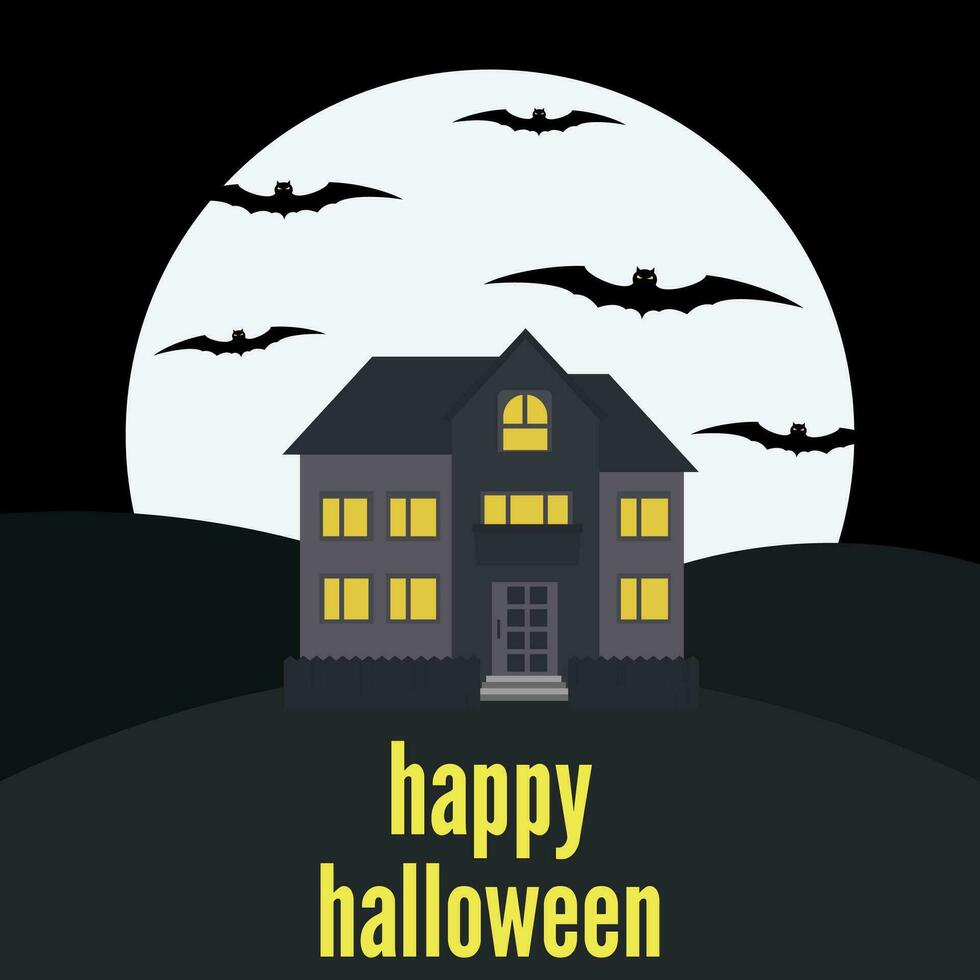 eenzaam huis Aan de achtergrond van de maan en de opschrift gelukkig halloween. vector illustratie