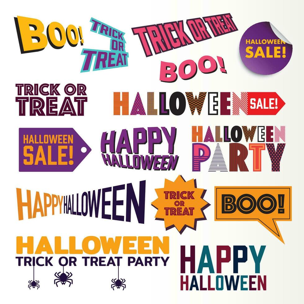 divers halloween formulering kleurrijk schoonschrift geïsoleerd vector illustratie.