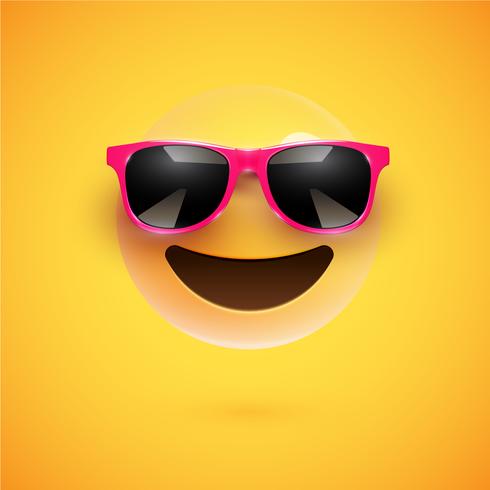 Hoog-gedetailleerde 3D-smiley met zonnebril op een kleurrijke achtergrond, vectorillustratie vector