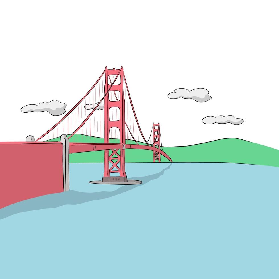 golden gate bridge, san francisco ca usa handgetekend vector