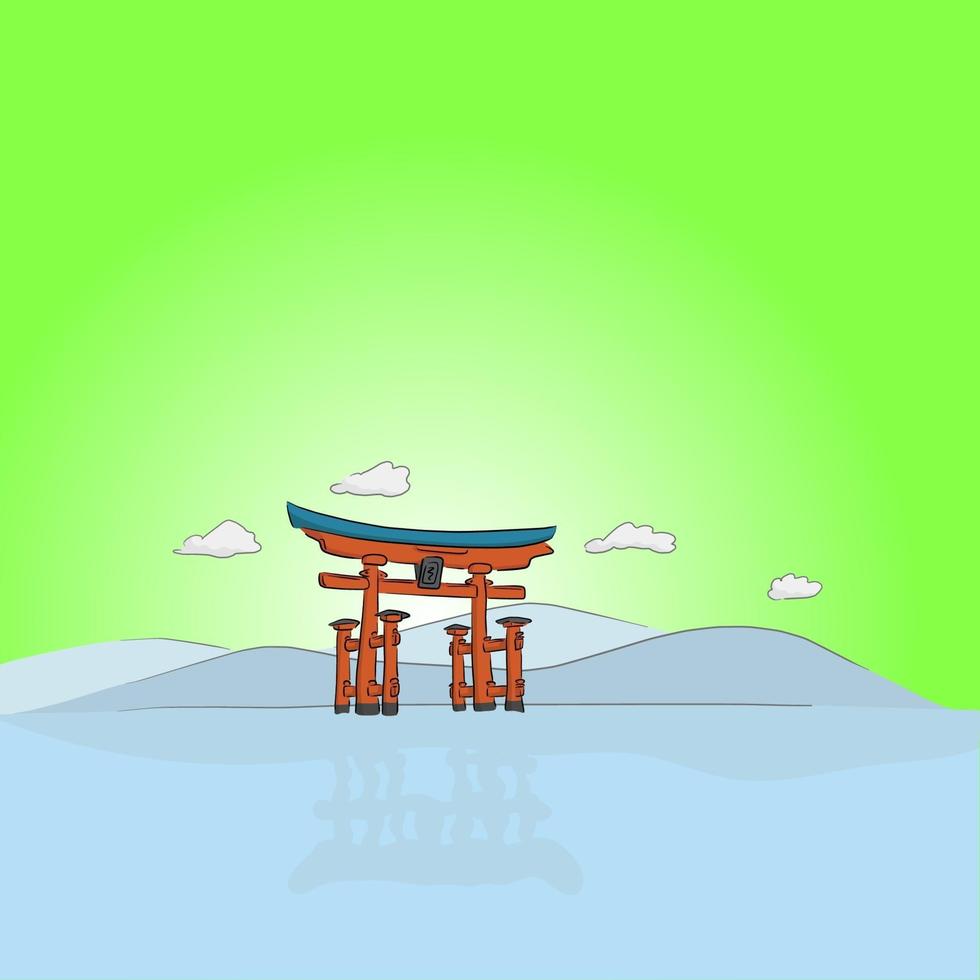 miyajima, hiroshima, japan bij de drijvende poort van het itukushima-heiligdom vector