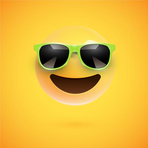 Hoog-gedetailleerde 3D-smiley met zonnebril op een kleurrijke achtergrond, vectorillustratie vector
