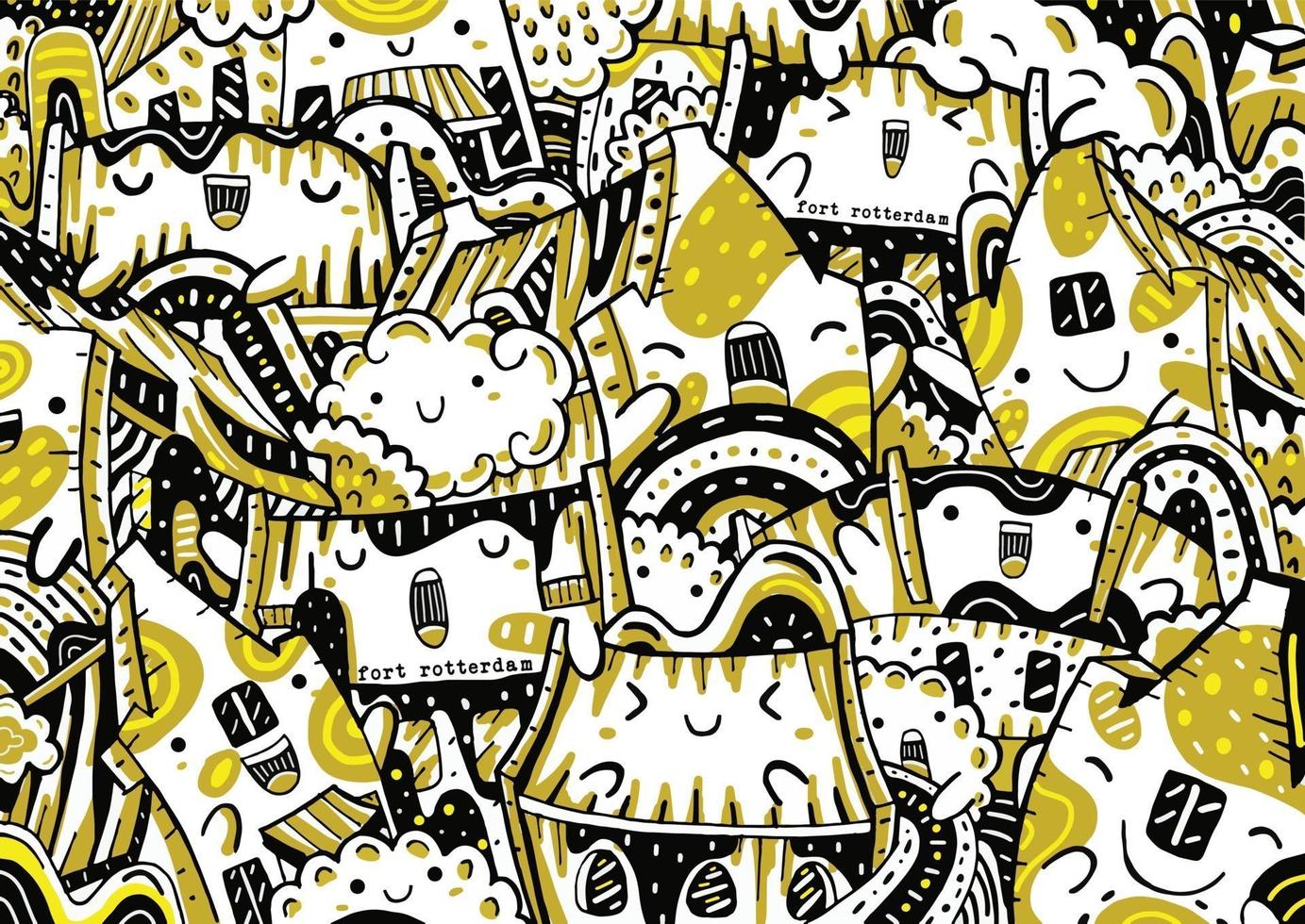 fort rotterdam doodle in platte ontwerpstijl vector