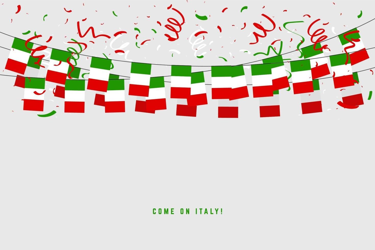 Italië garland vlag met confetti op grijze achtergrond. vector