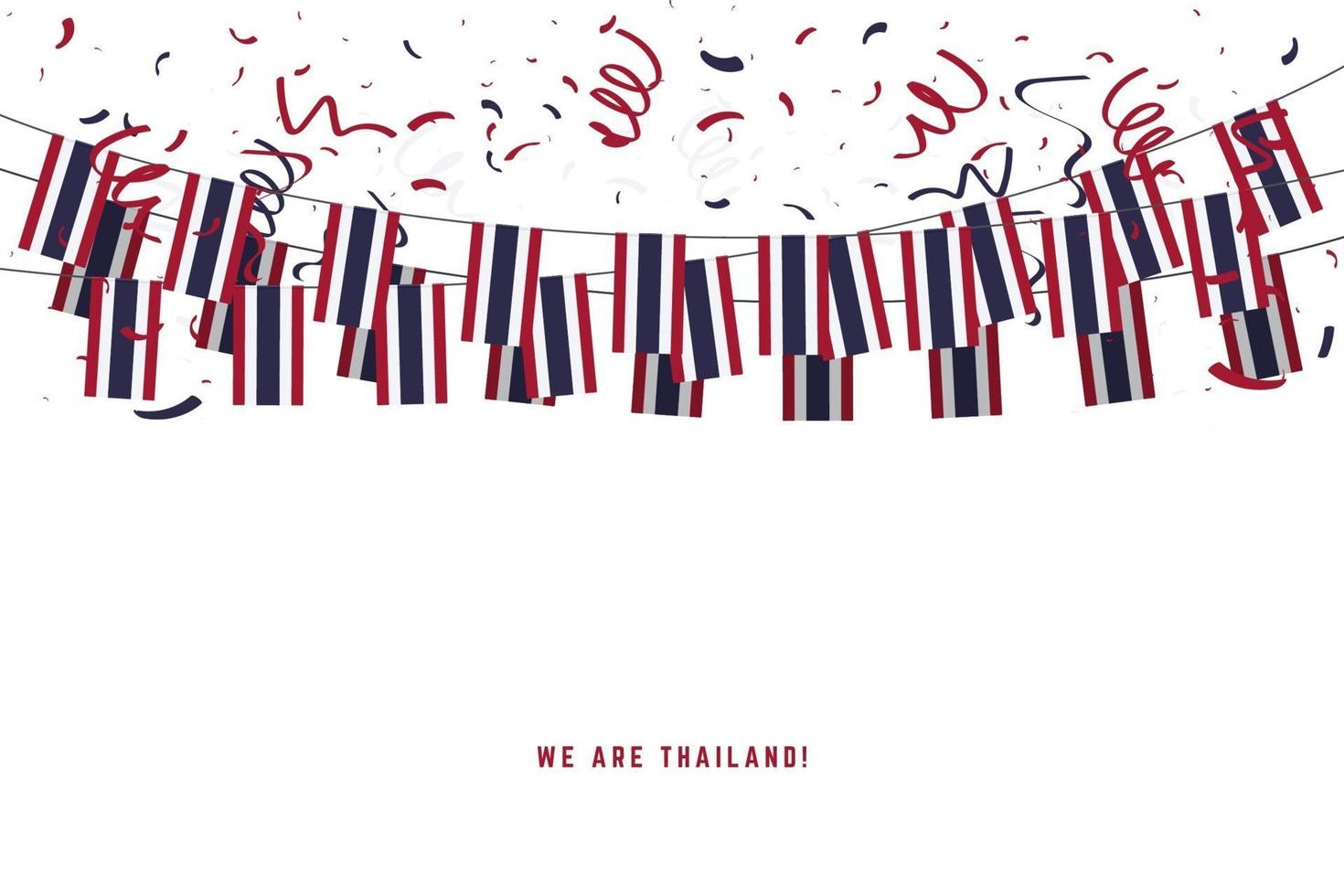 Thailand slinger vlag met confetti op witte achtergrond. vector