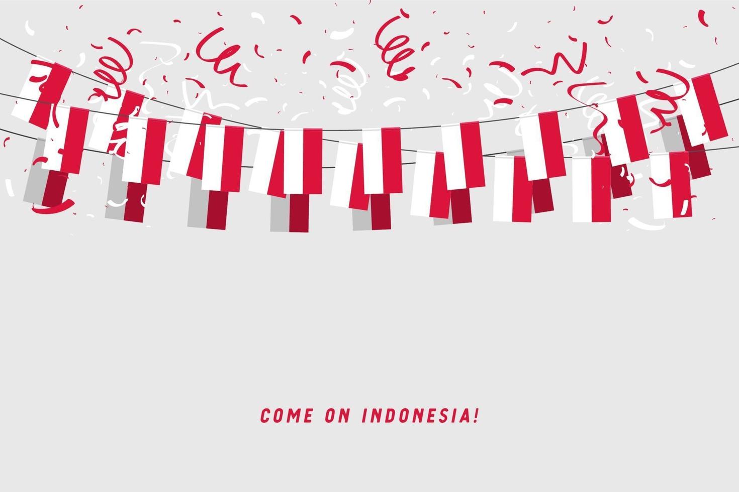 Indonesië garland vlag met confetti op grijze achtergrond. vector