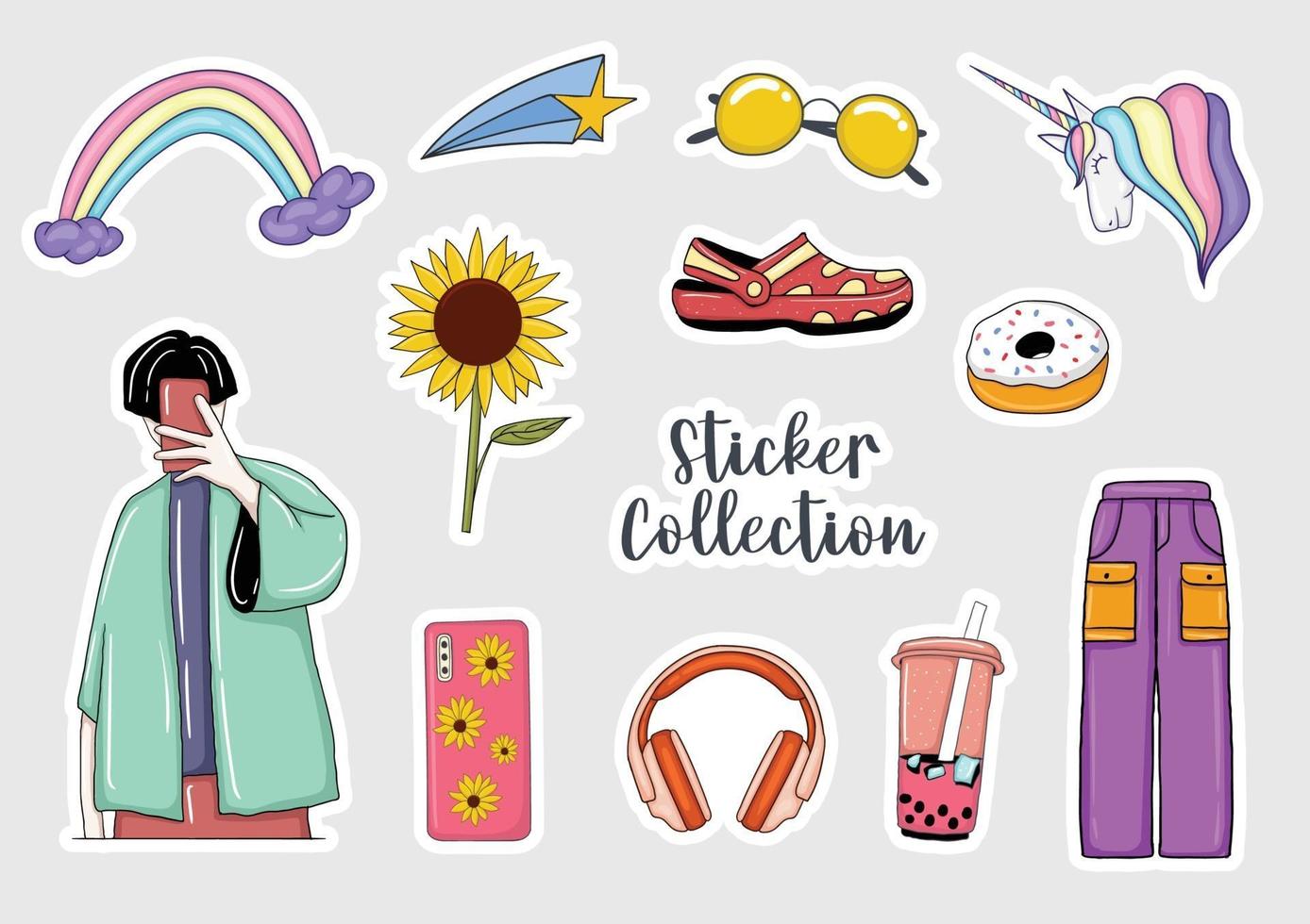 kleurrijke handgetekende stickerscollectie vector