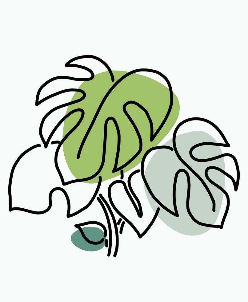 eenvoud monstera plant uit de vrije hand doorlopende lijntekening vector