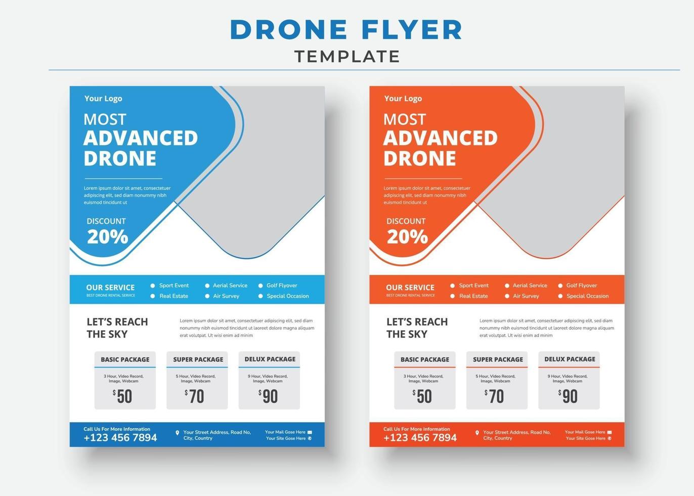 drone-flyersjabloon, meest geavanceerde drone-serviceflyer vector