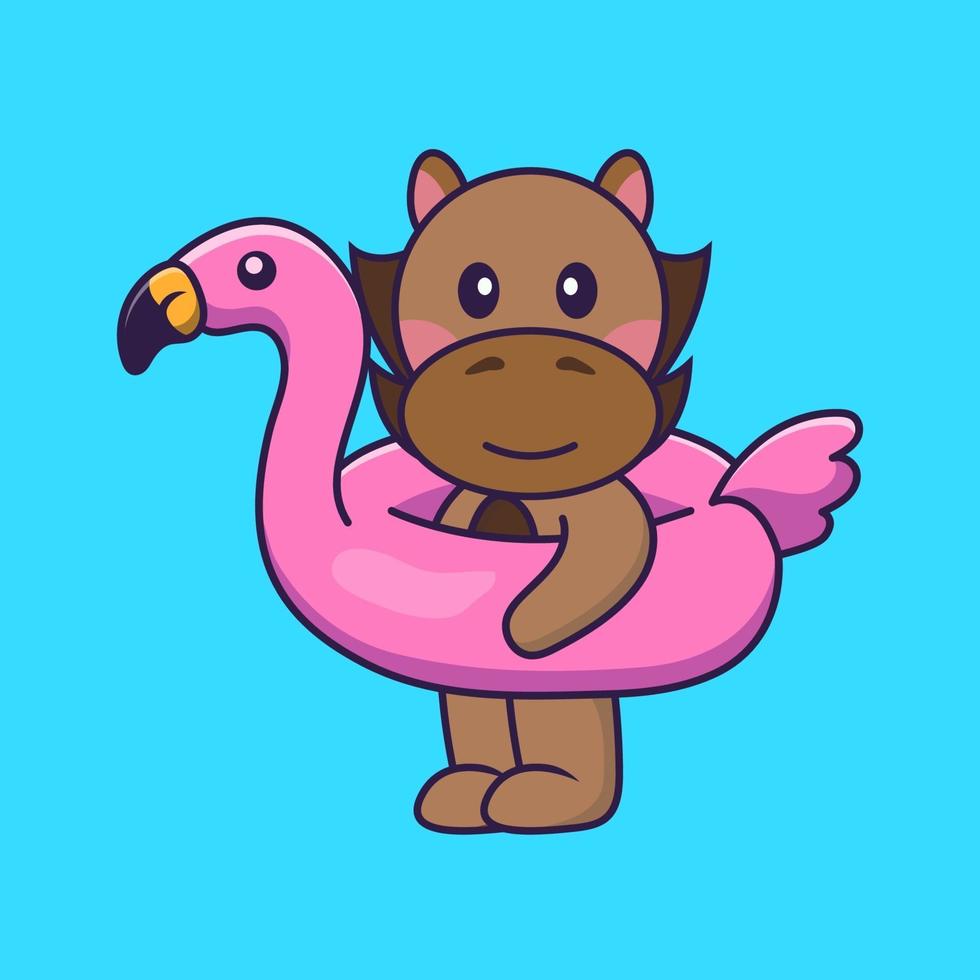 leuk paard met flamingoboei. vector