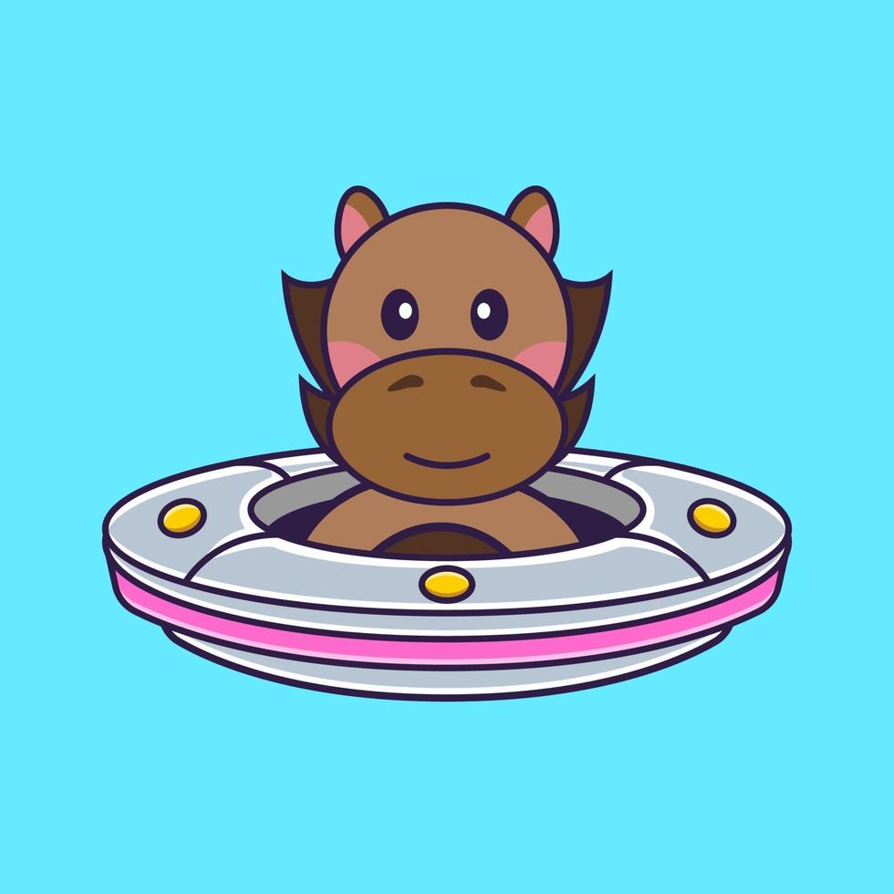 schattig paard rijden ruimteschip ufo. vector