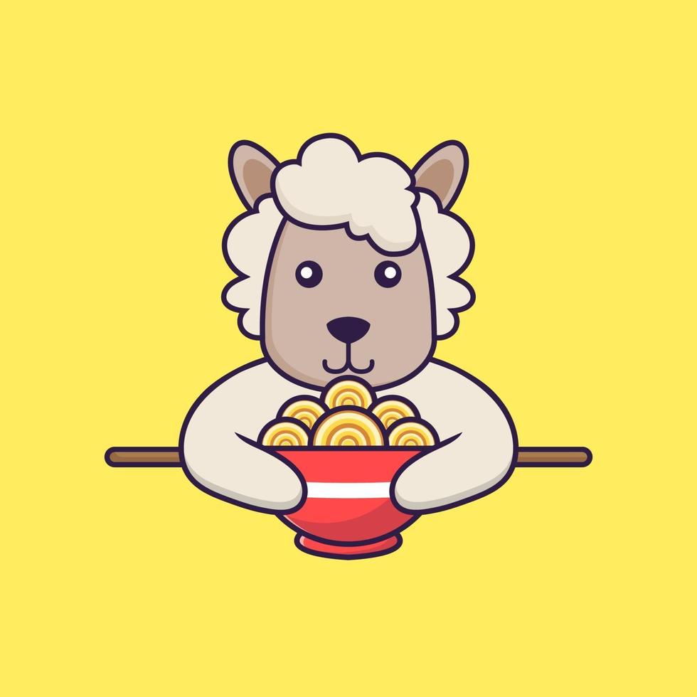 schattige schapen die ramen noedels eten. vector