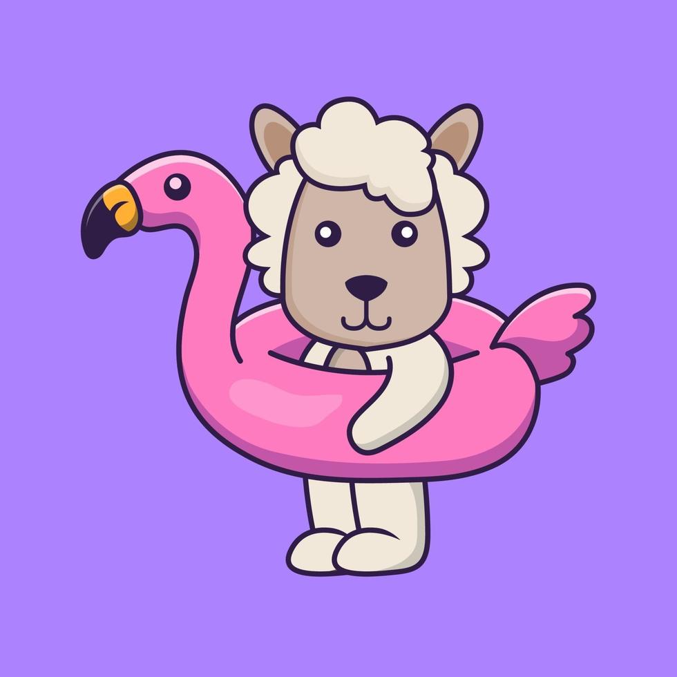 schattig schaap met flamingo boei. vector