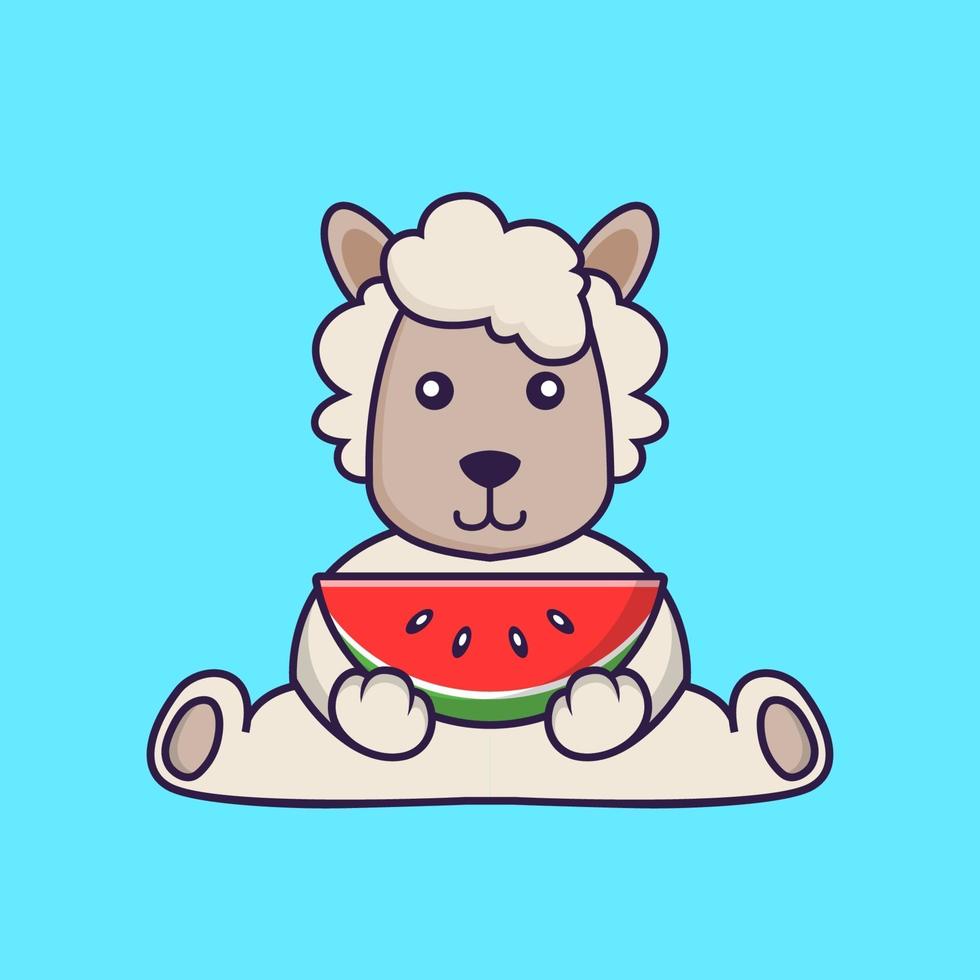 schattige schapen die watermeloen eten. vector