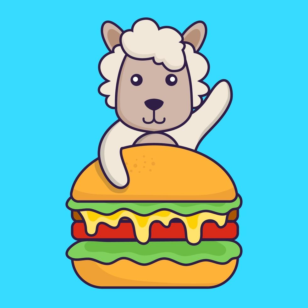 schattige schapen die hamburger eten. vector