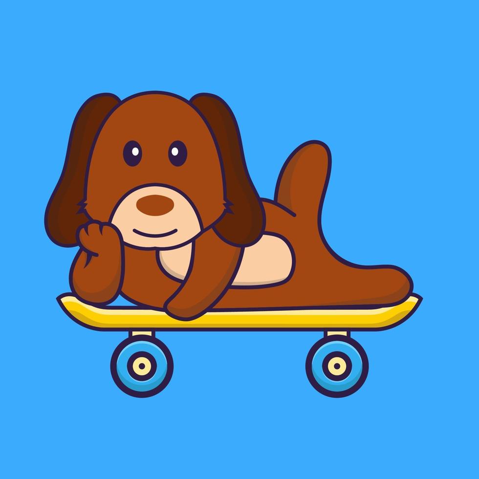 schattige hond liggend op een skateboard. vector