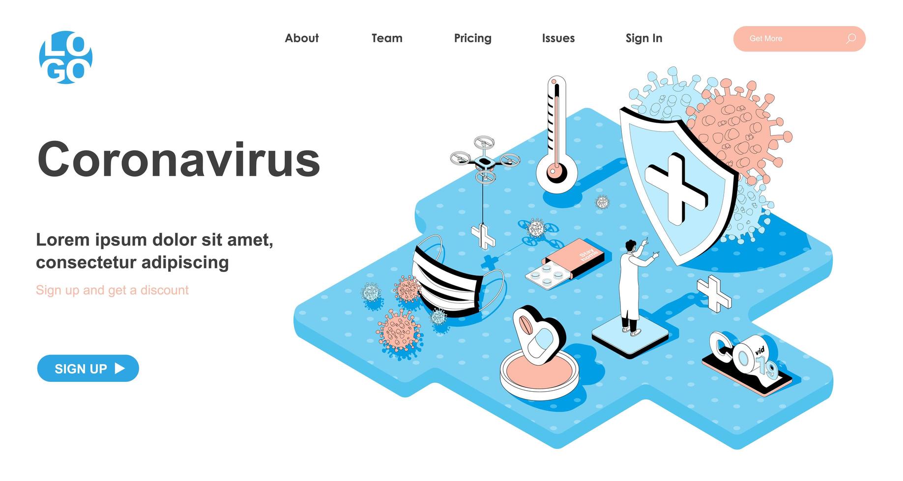 coronavirus isometrisch concept voor bestemmingspagina vector