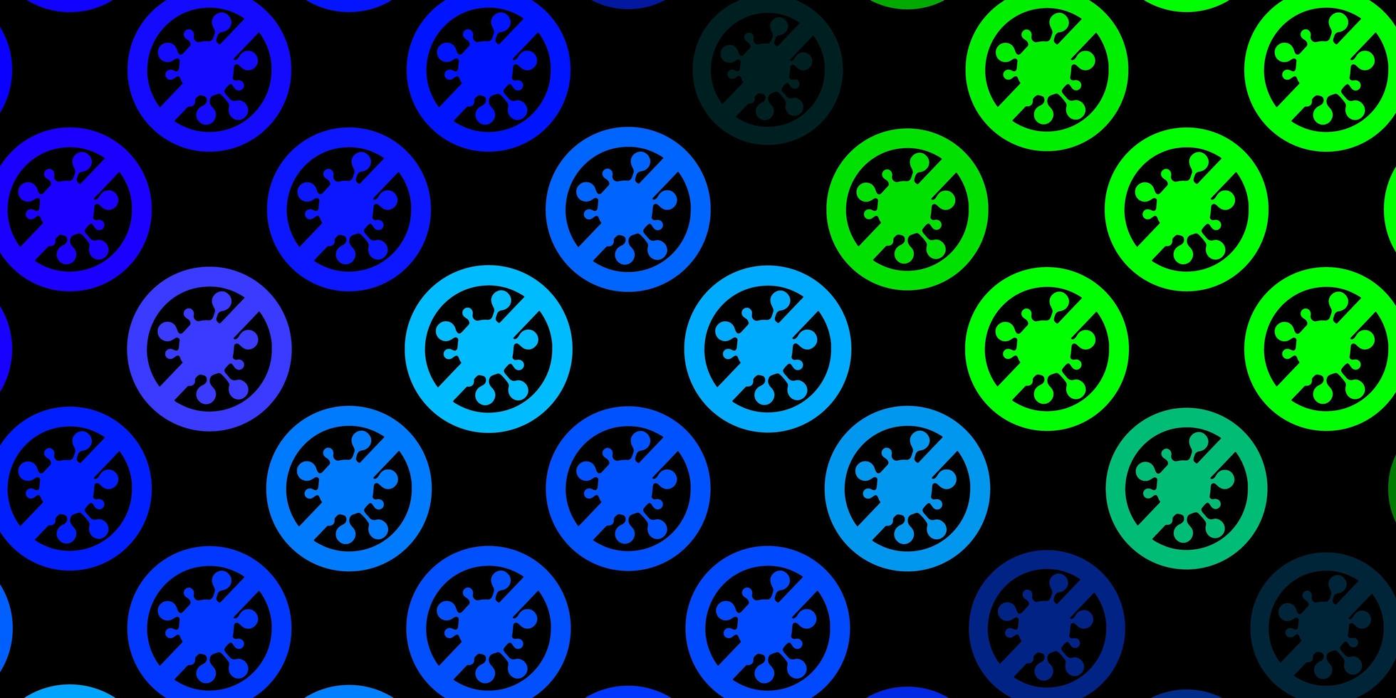 donkerblauwe, groene vectorachtergrond met virussymbolen. vector