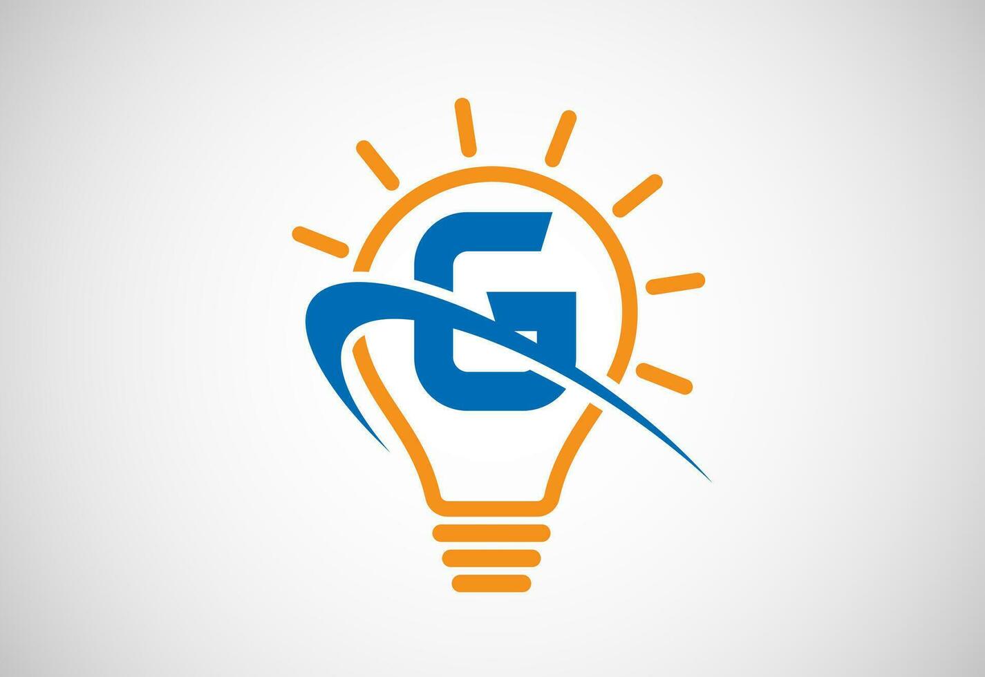 Engels alfabet g met licht lamp en zucht. elektrisch lamp logo vector sjabloon. elektriciteit logo