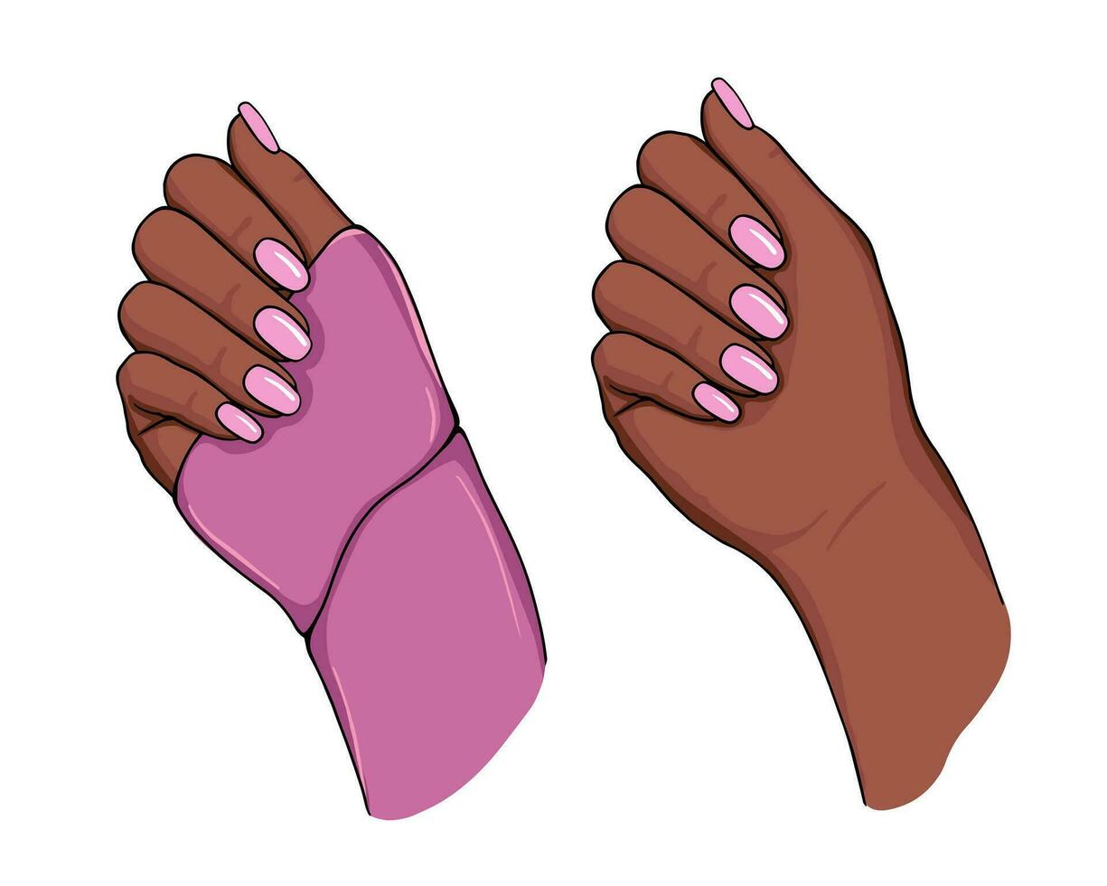 hand- met mooi nagels van Amerikaans vrouw. illustratie voor afdrukken, achtergronden en verpakking. beeld kan worden gebruikt voor groet kaarten, posters en stickers. geïsoleerd Aan wit achtergrond. vector