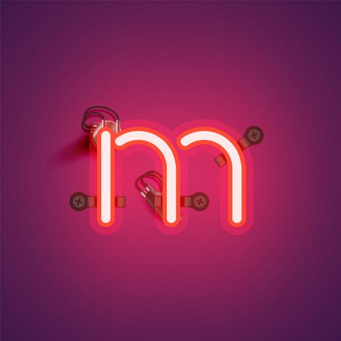 Rood realistisch neonkarakter met draden en console van een fontset, vectorillustratie vector