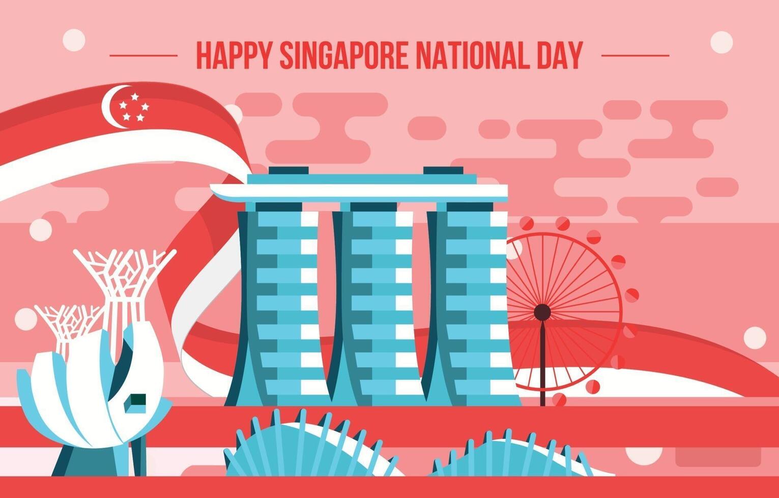 singapore bezienswaardigheden met nationale vlag achtergrond flag vector