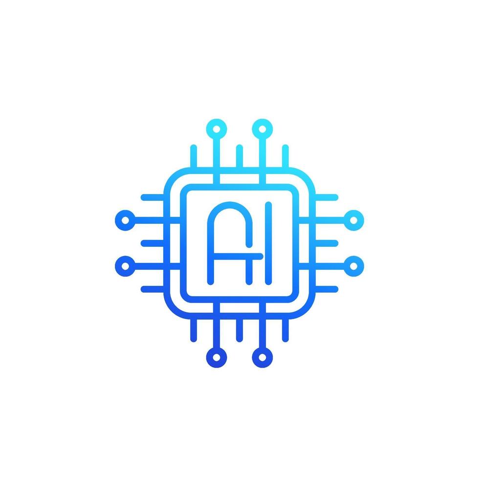 ai chipset-logo, lijnpictogram voor kunstmatige intelligentie-technologie vector