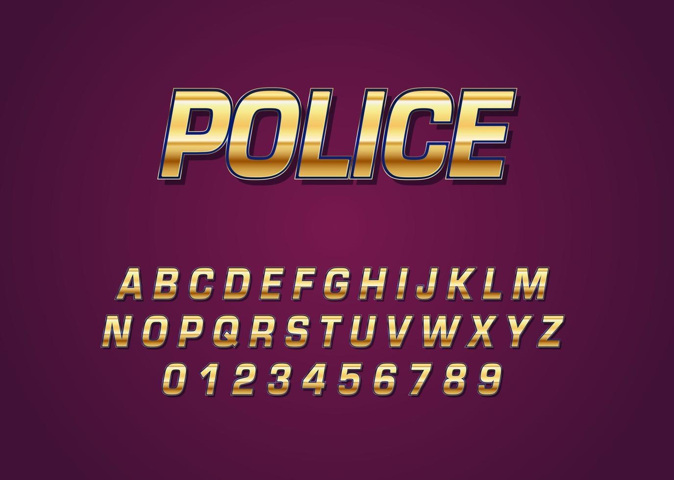 politie chroom gouden stijl vector lettertype met hoofdletters en cijfernummer