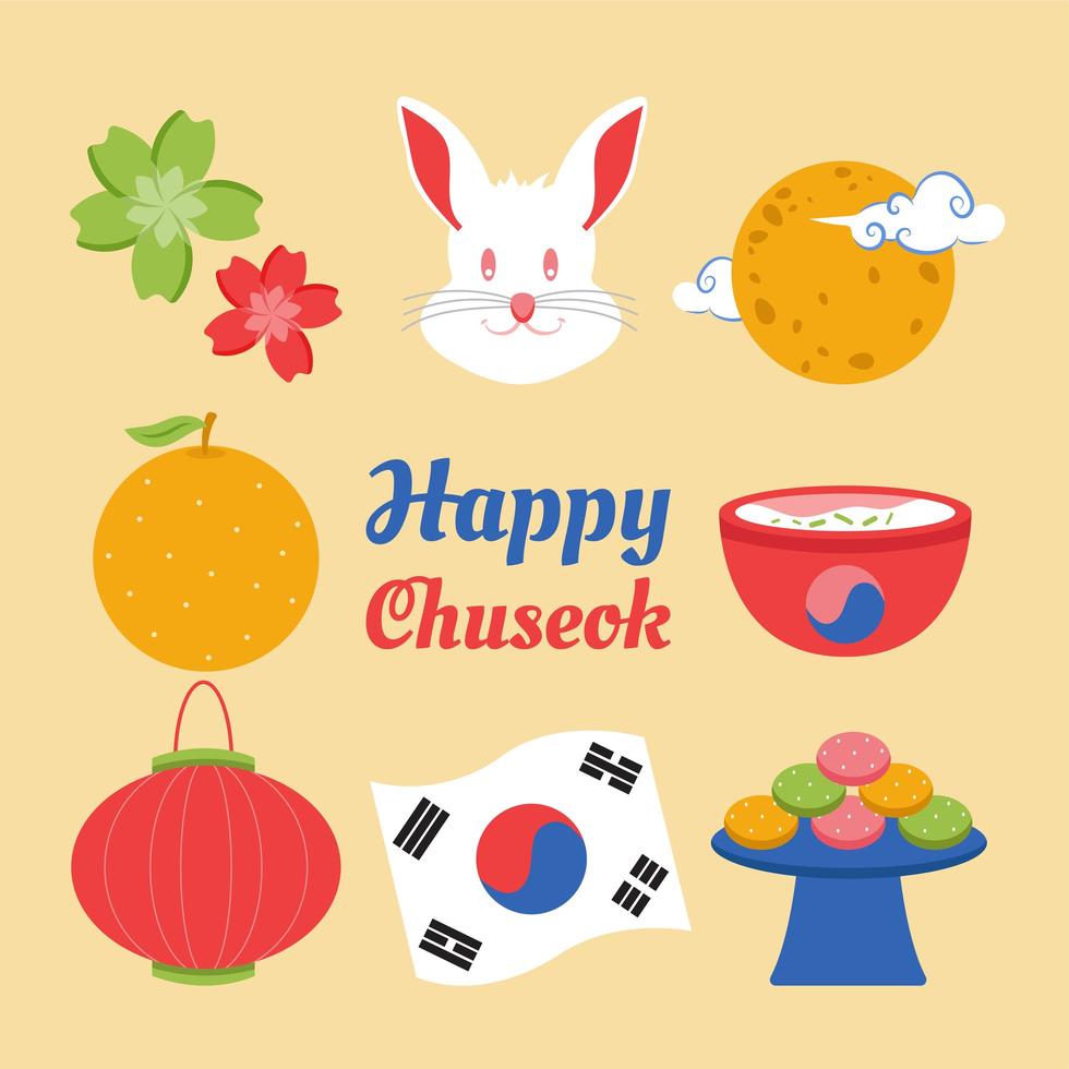 happy chuseok dag pictogram sjabloon set vector
