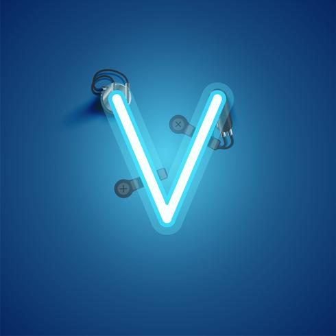 Blauw realistisch neonkarakter met draden en console van een fontset, vectorillustratie vector