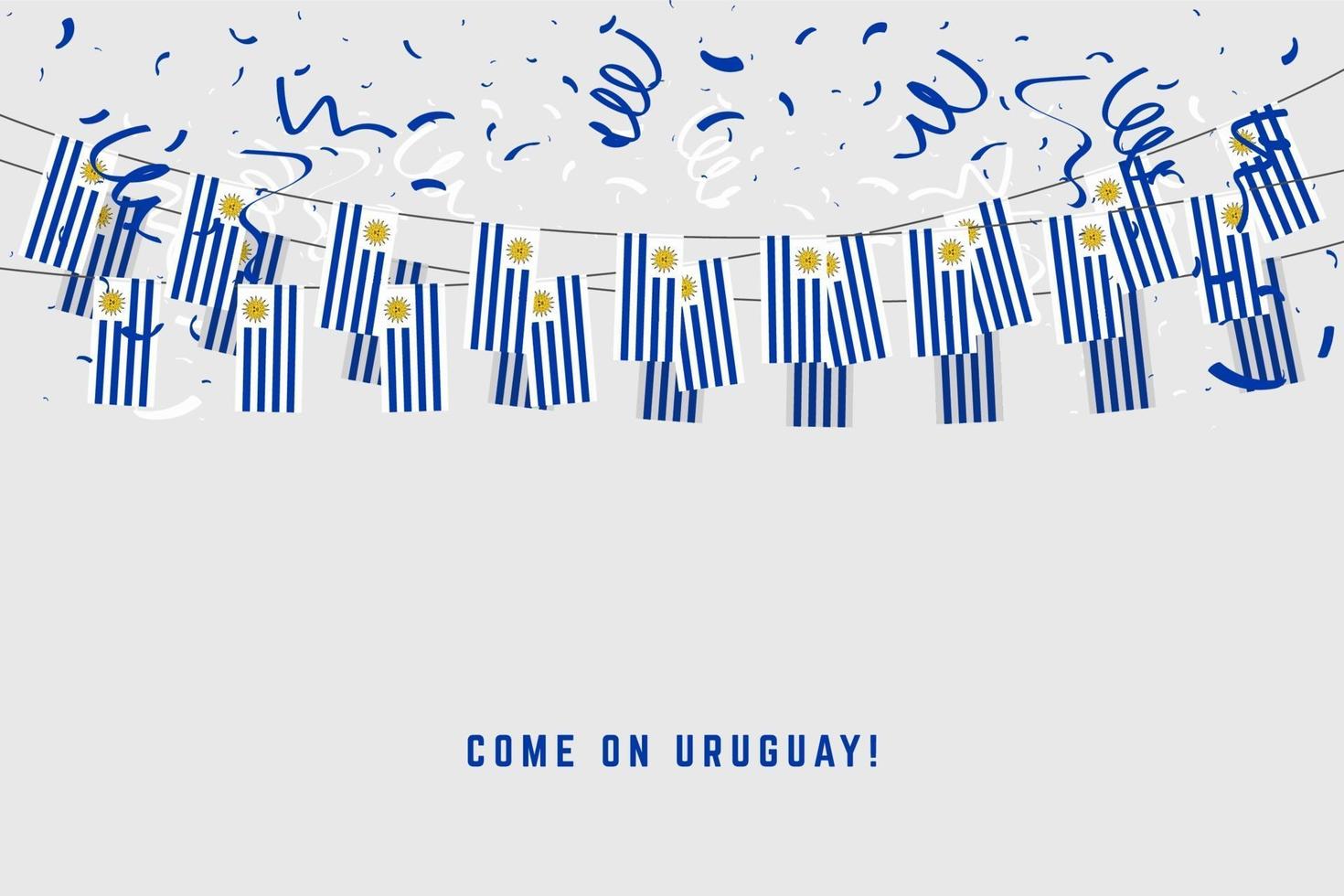 Uruguay garland vlag met confetti op grijze achtergrond. vector