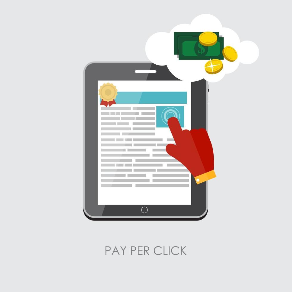 pay-per-klik plat concept voor webmarketing. vector illustratie