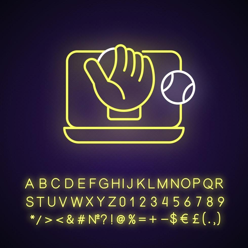 online honkbalspellen neonlichtpictogram vector