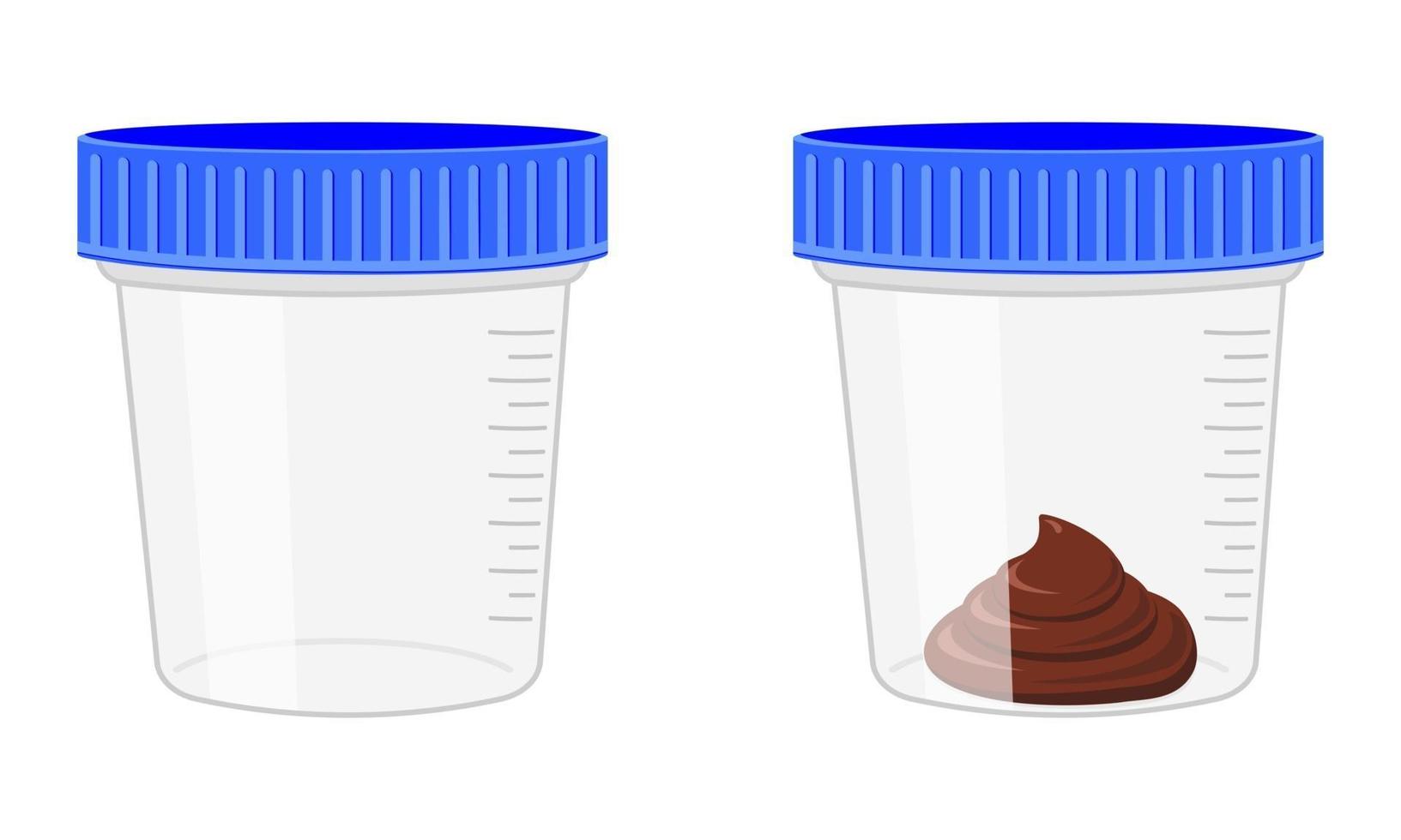 ontlastingsmonster, lege en volle plastic bekers. poep analyse vector