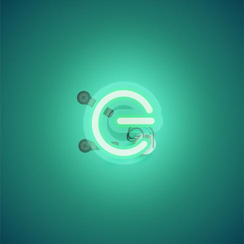 Groen realistisch neonkarakter met draden en console van een fontset, vectorillustratie vector