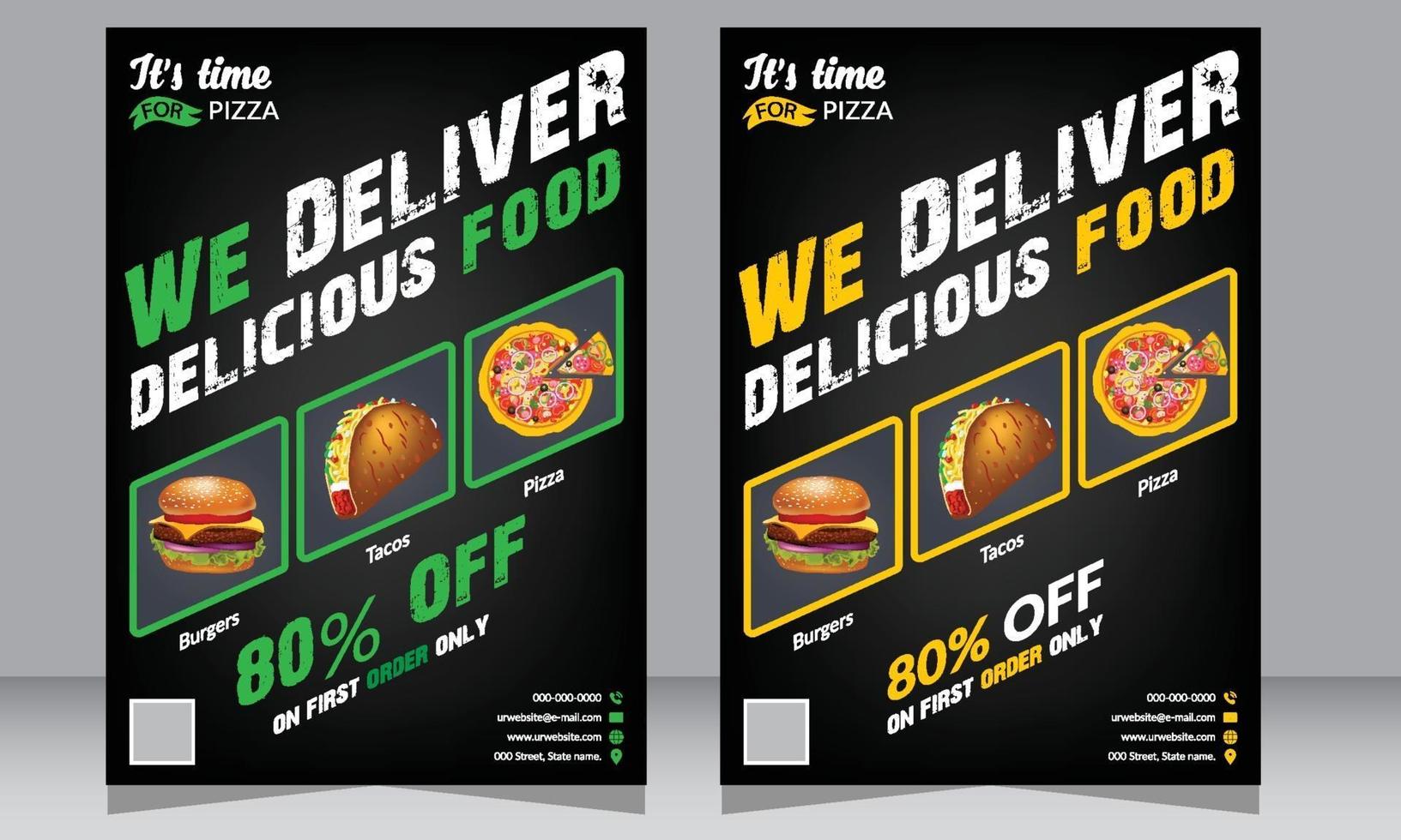 restaurant flyer, pizzeria flyer, poster, food flyer vector