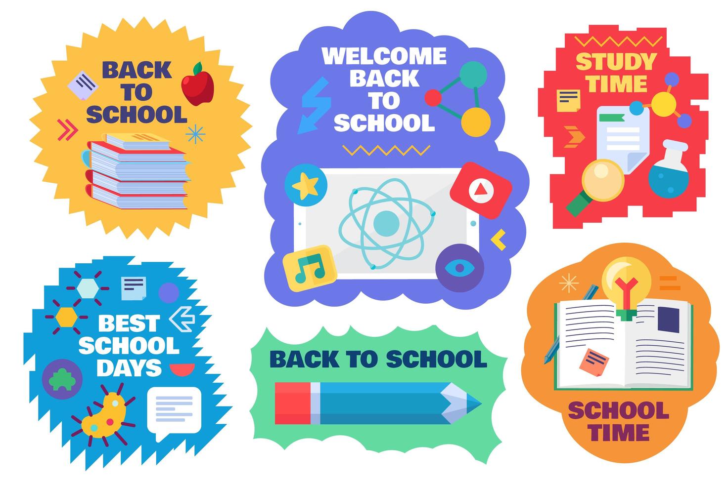 terug naar school onderwijs sticker collectie vector