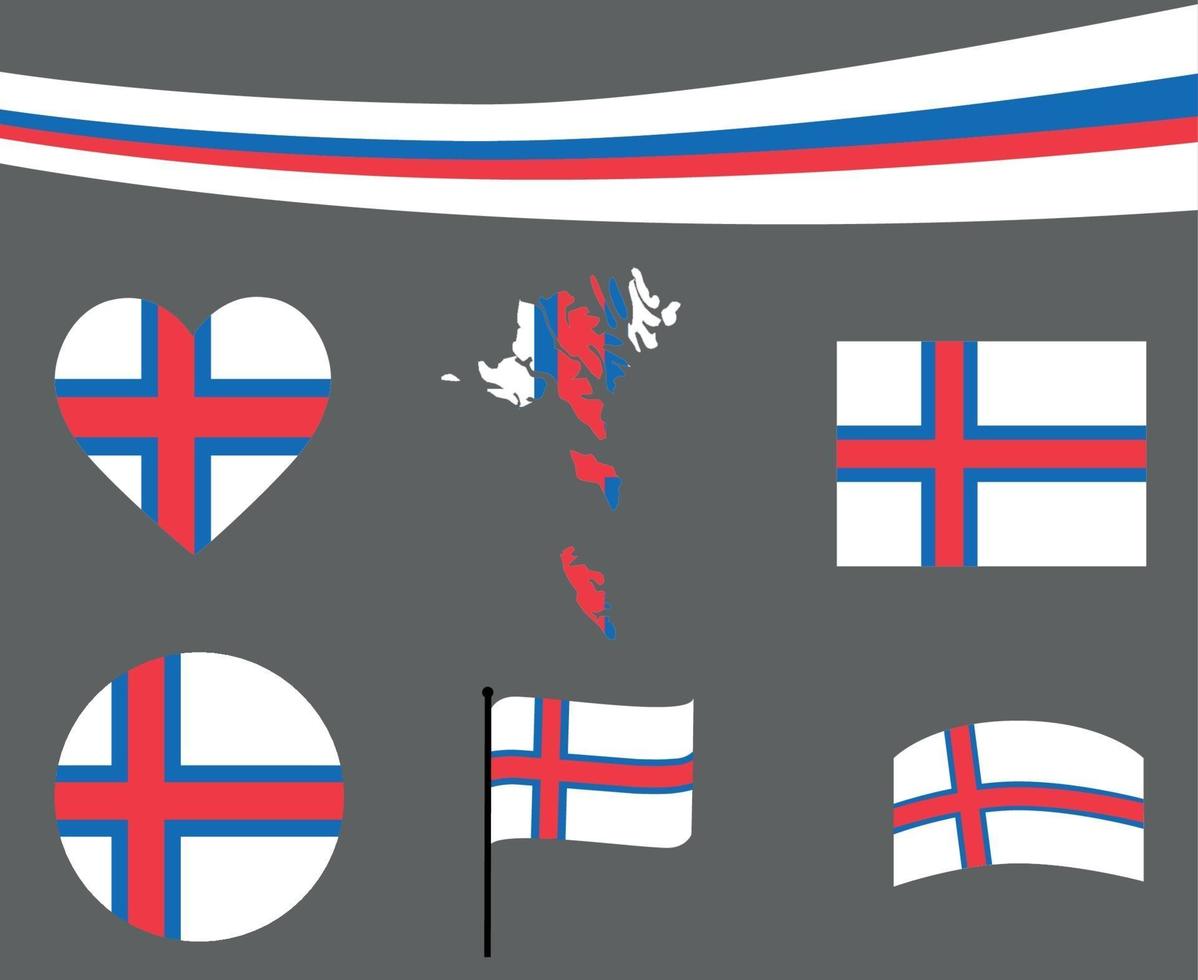 Faeröer vlag kaart lint en hart pictogrammen illustratie abstract vector
