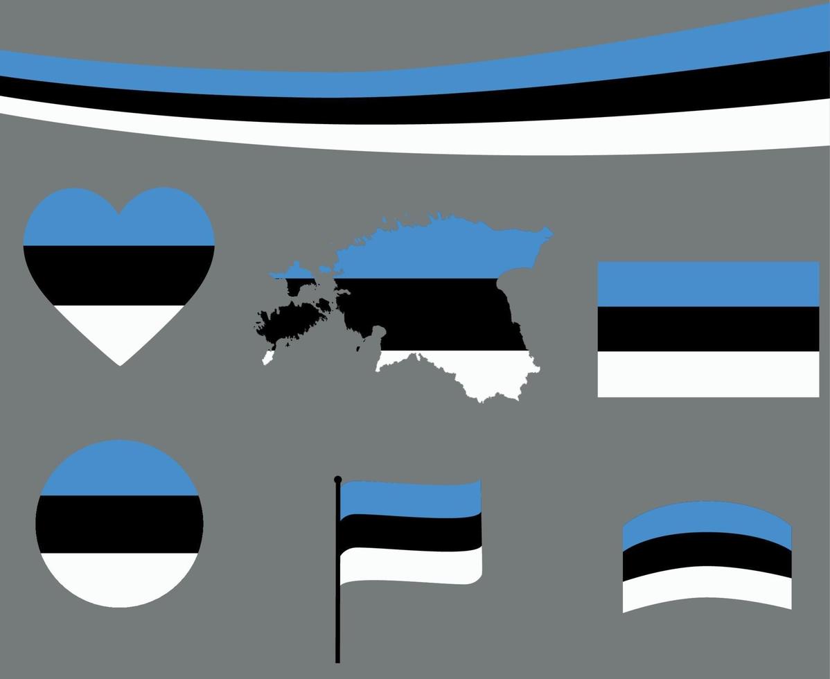 Estland vlag kaart lint en hart iconen vector illustratie abstract