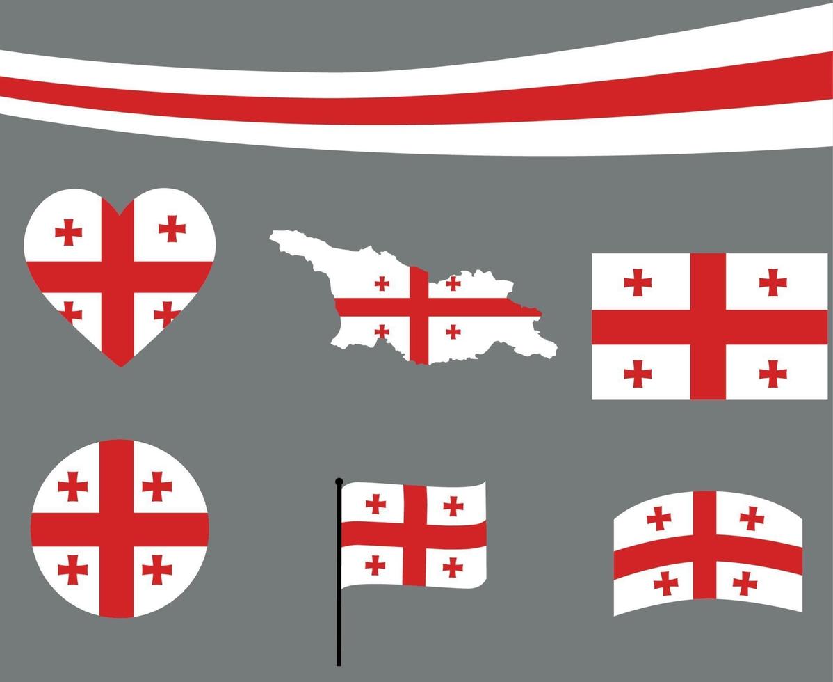 Georgië vlag kaart lint en hart iconen vector abstract ontwerp