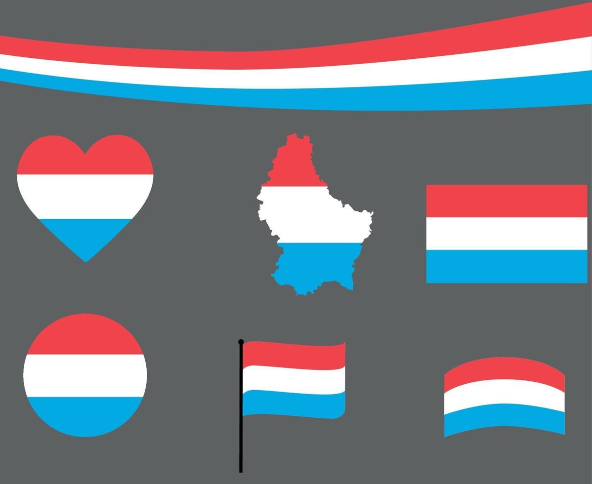 luxemburg vlag kaart lint en hart iconen vector abstract