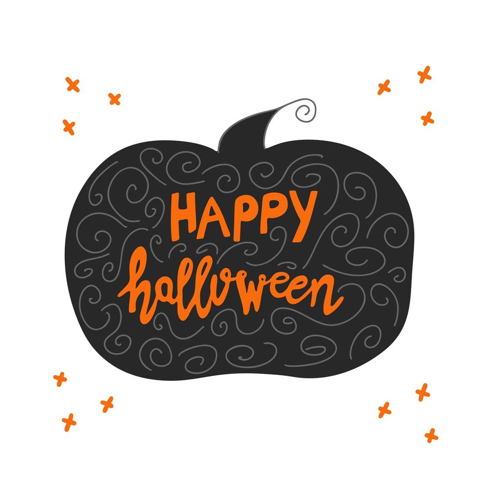happy halloween-letters op pompoensilhouet met doodle-elementen vector