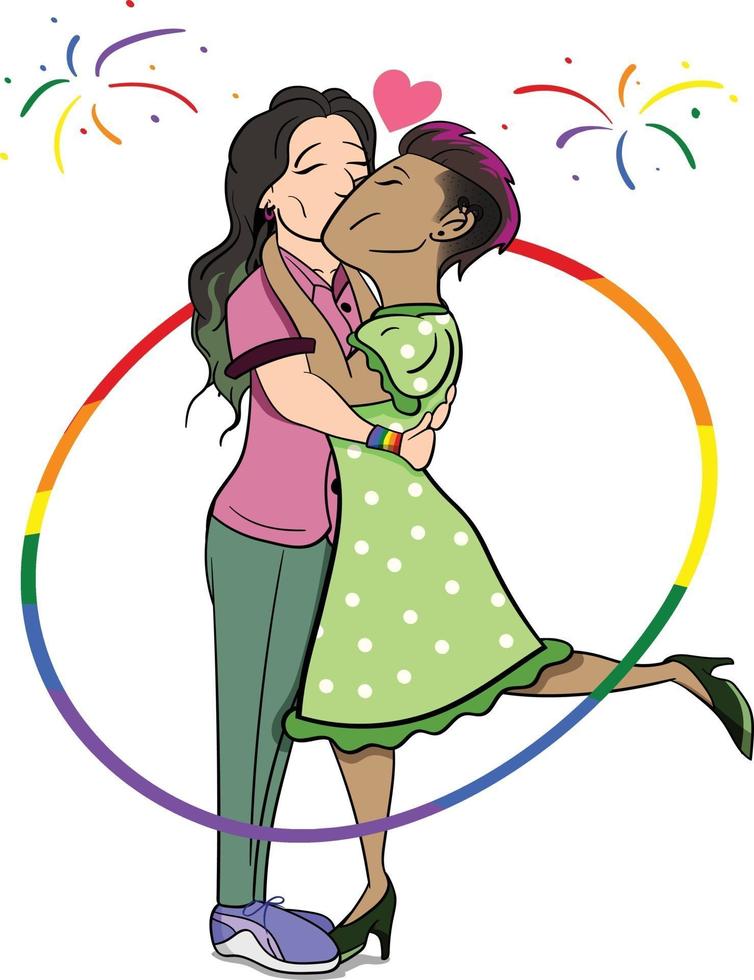 twee verliefde meisjes. LGBT Pride viering lesbiennes vectorafbeelding. vector