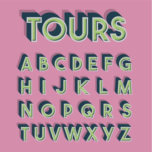 Retro 3D-lettertype ingesteld, vector illustratie