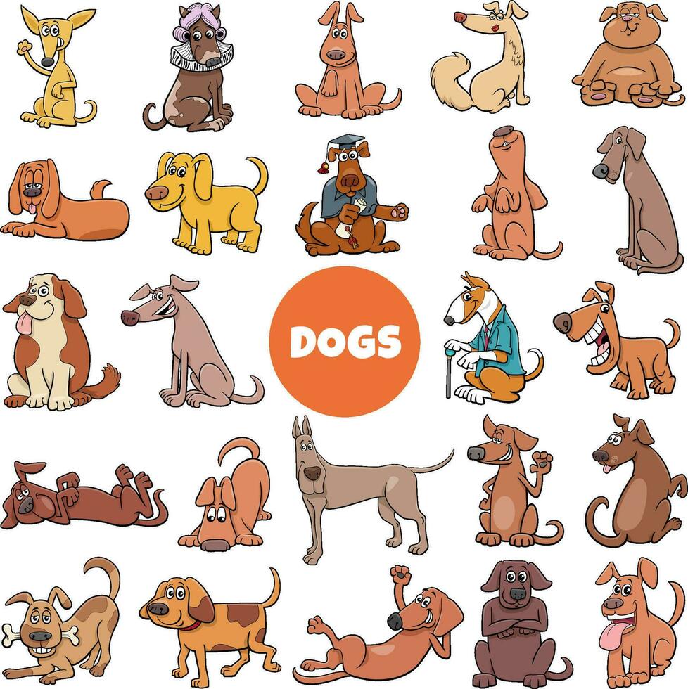 cartoon honden en puppy's stripfiguren grote reeks vector