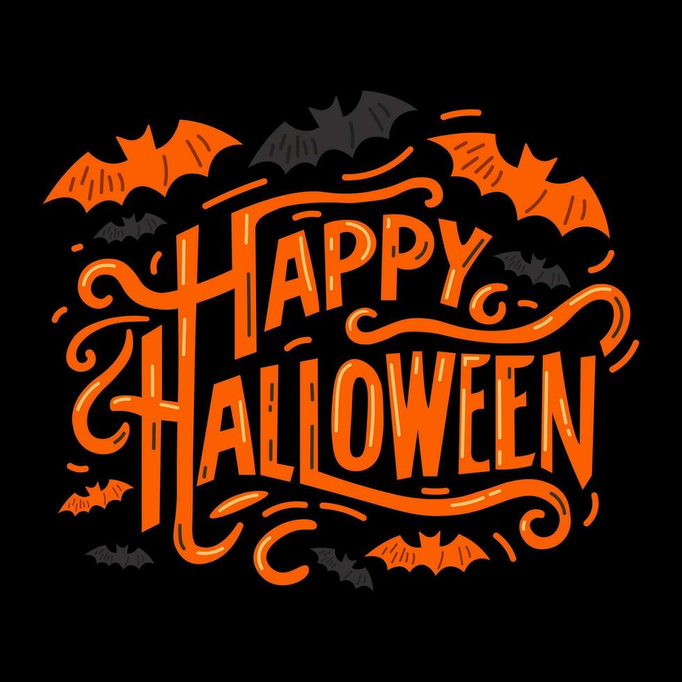 gelukkig halloween belettering met vleermuizen. halloween poster, groet kaart, partij uitnodiging. vector illustratie