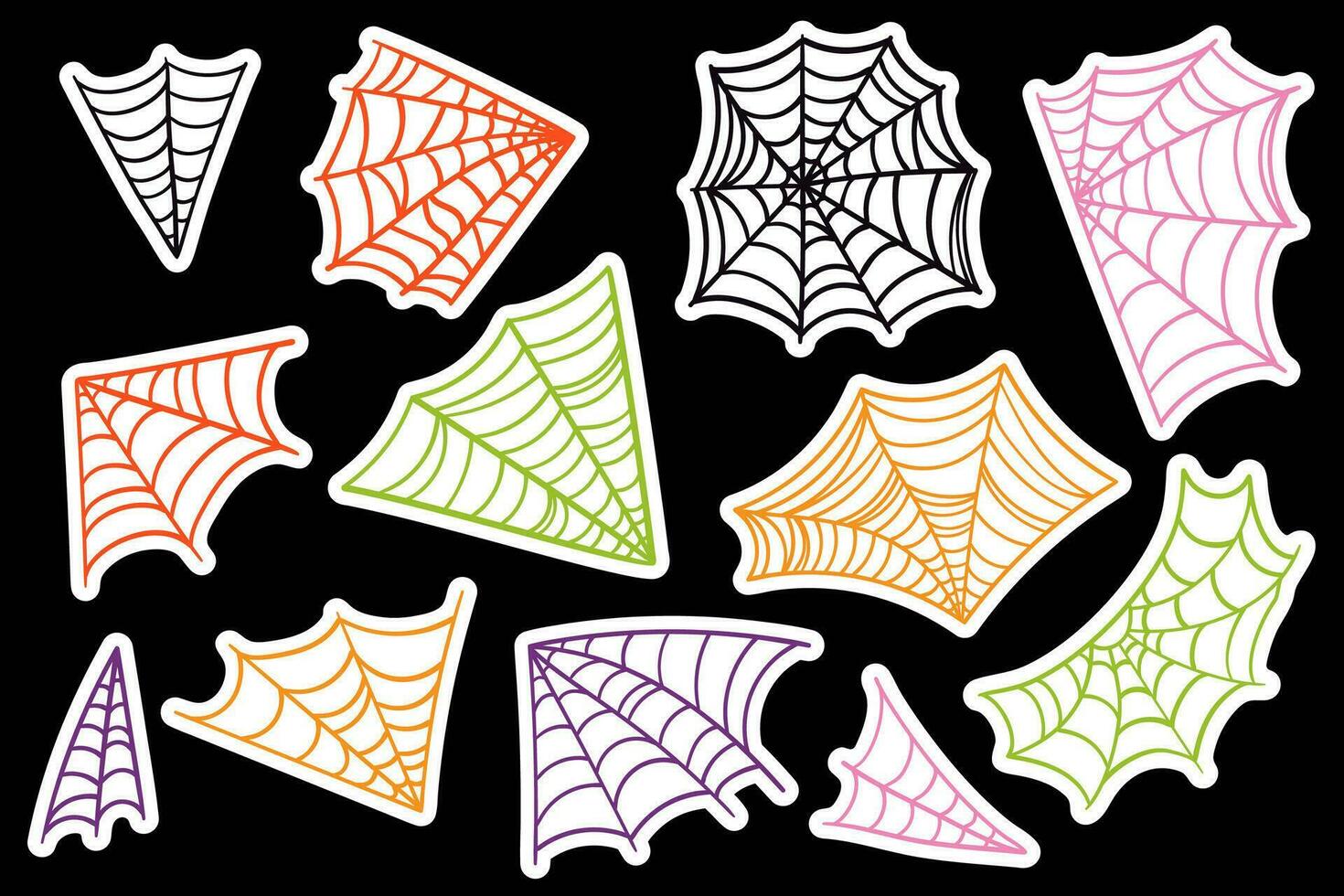 spinneweb verzameling. spin web stickers. griezelig halloween decoratie. vector