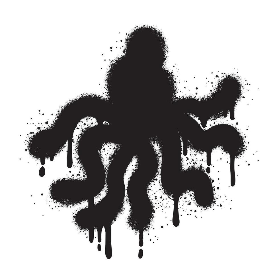 Octopus graffiti kunst met zwart verstuiven verf.vector illustratie. vector